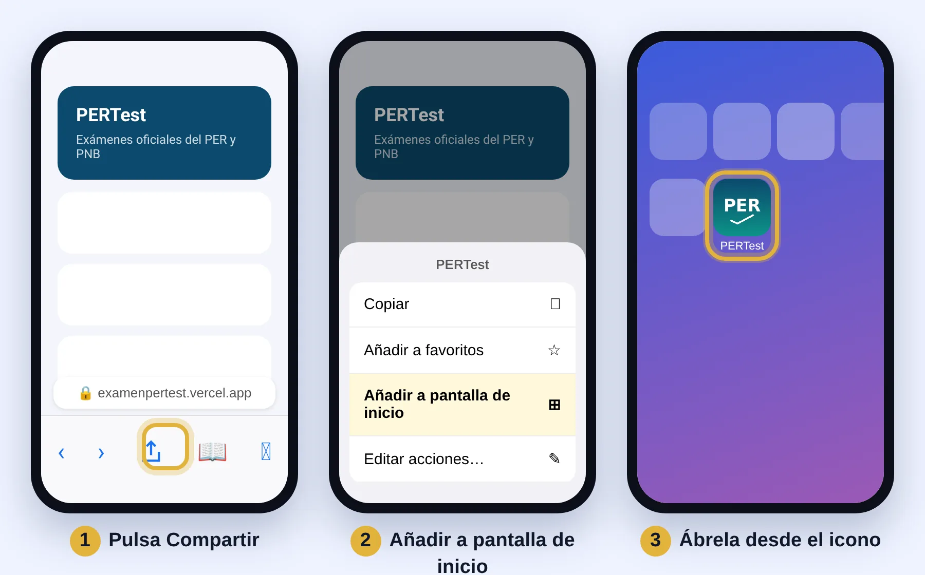 Safari, botón Compartir, Añadir a pantalla de inicio